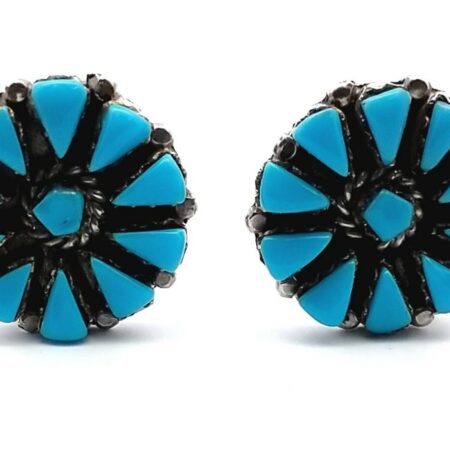 Vintage Zuni Sterling Silver Needle Point, Turquoise Clip On Earrings