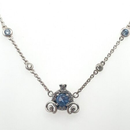 Pandora Disney Blue Cinderella Pumpkin Coach Carriage on 17.5” SS Chain ALE S925