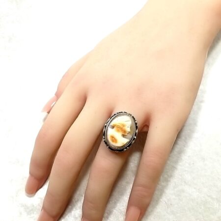 Vintage Sterling Silver Carved Woman Cameo Ring Size-7