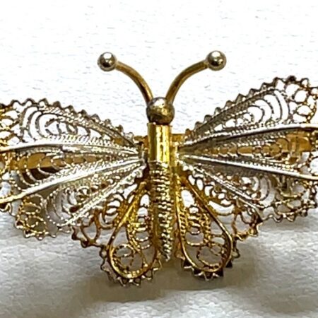 Vintage Two Tone 800 Silver Filigree Butterfly Pin 3.3 Grams