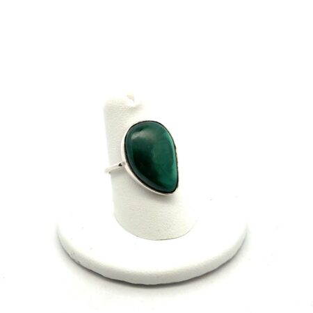 .925 Sterling Silver Malachite Ring, Size-7, 5.4g