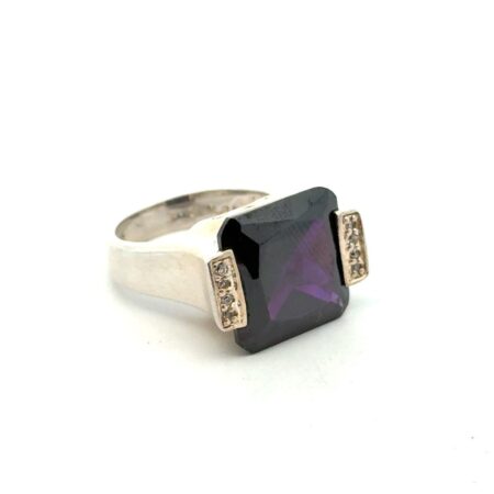 .925 Sterling Silver Amethyst & CZ Ring, S-8, 11.9g