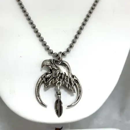 Sterling Silver Ball Bead 22” Necklace w/ Sterling  Silver Eagle Pendant 19.4 Gr