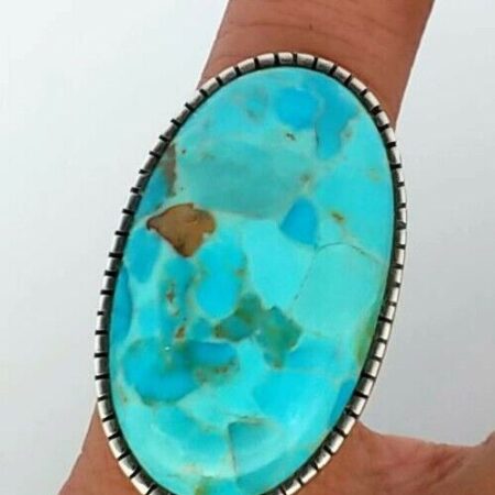 Barse 925 Sterling Silver Natural Large Oval Shaped Turquoise Ring Size-7