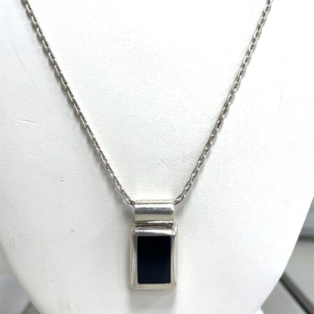 23” Sterling Silver Chain with Sterling Silver Onyx Pendant Necklace - 16 Grams