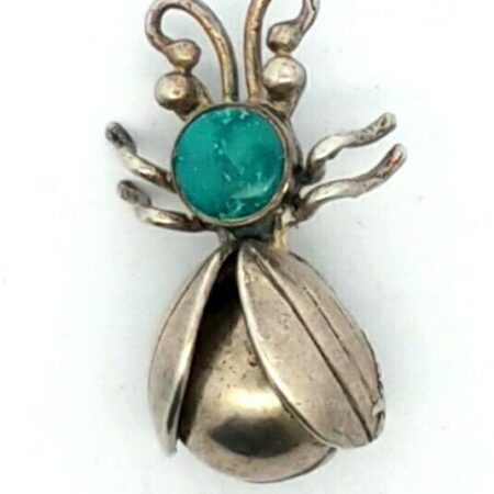 Vintage Navajo 925 Sterling Silver And Turquoise Bug Pin/Brooch 5.9 Grams