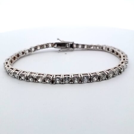 925 Sterling Silver Cubic Zirconia Tennis 7.5" Bracelet w/ Box Clasp 16.1 Grams