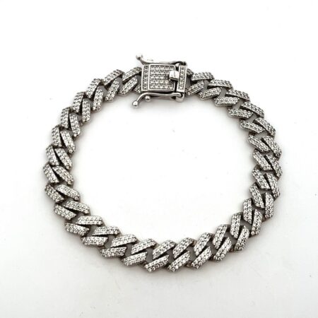 7” Cubic Zirconia Iced Cuban Link 925 Sterling Silver Bracelet 23.9g