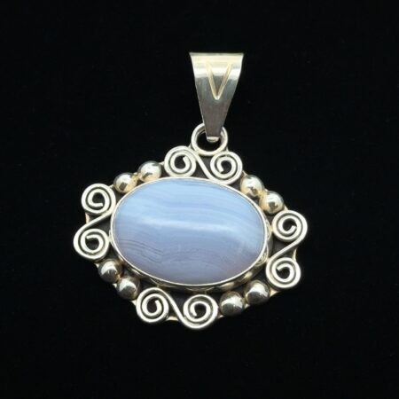 Vintage CII Mexico 925 Sterling Silver Pale Blue Lace Agate Pendant, 15.6g