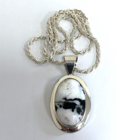 24” Sterling Rope Chain w/Sterling Buffalo Jasper Oval-Shape Pendant -56.6 Grams