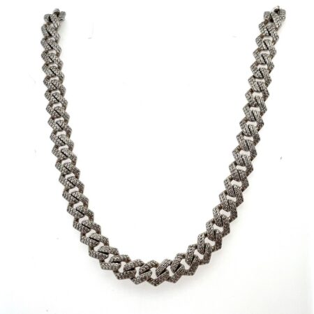 16” x 8.5mm Cubic Zirconia Iced Cuban Link 925 Sterling Silver Chain 51.8g