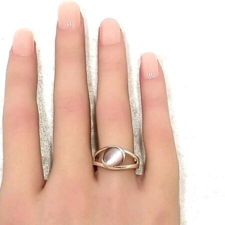 925 Sterling Silver Round Pink Cat's Eye Ring 4.1 Grams Size 6.75