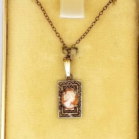 Vintage Wells Sterling Silver, Cameo Pendant S12K G.F Shell Cameo 18" Necklace