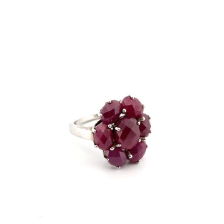 Size: 7.25 India 925 Sterling Silver Flower Lab Created Ruby Ring 5.8g