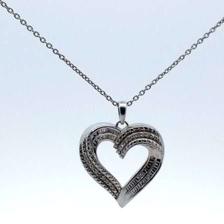 18" Sterling Silver Open Heart Diamond Pendant Necklace 3.8 Grams