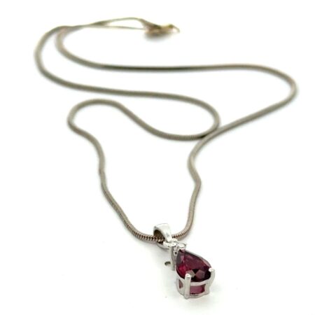 16” .925 Sterking Silver, Pear Shape Garnet Pendant, 4.8g