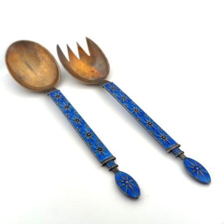 J. Tostrup Norway 925 Sterling Silver Blue Enamel Serving Set 95.2g