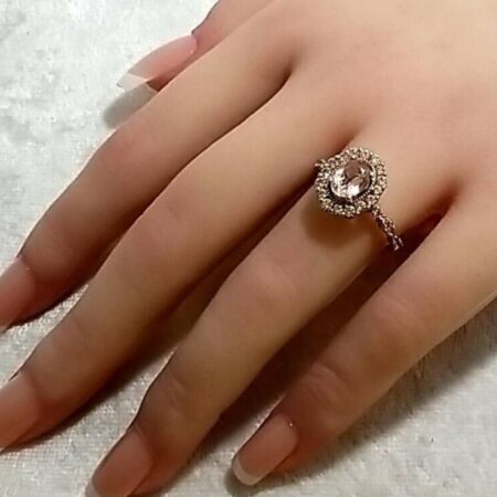 Zac Posen Oval Morganite & Diamond Halo Ring In 14K Rose Gold - Size 6
