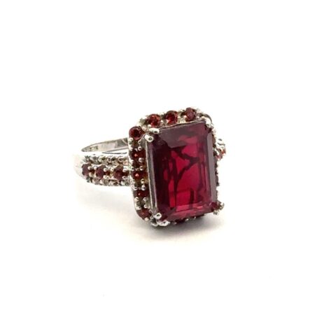 STS 925 Sterling Silver Lab Red Stone Small Round Garnets, Size-7.5, 7.7g