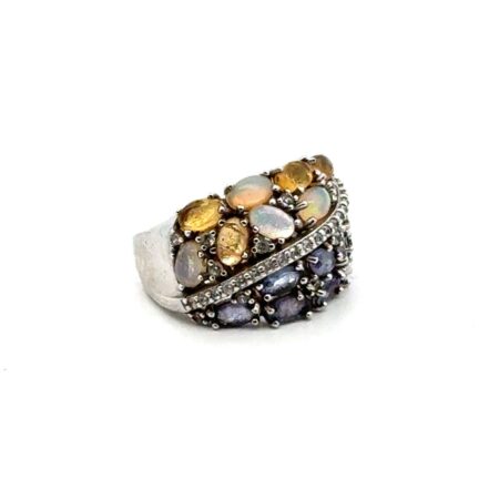 Size-7.5 Colleen Lopez Sterling Silver Ethiopian Opal Tanzanite & Citrine Ring
