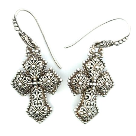 .925 Sterling Silver Puffy Cross Dangle Earrings, 9.9g
