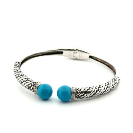 7” Lorenzo Michelle Albala 925 Sterling Silver Turquoise Hinged Cuff Bracelet