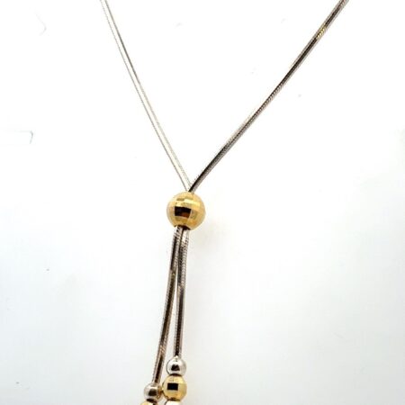18” 925 Sterling Silver Two Tone Faceted Bead Lariat Style Tassel Necklace 11.7g