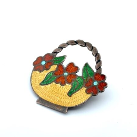 Vintage Mexico 925 Sterling Silver Enamel Flower Basket by Jose Federico 5.8g