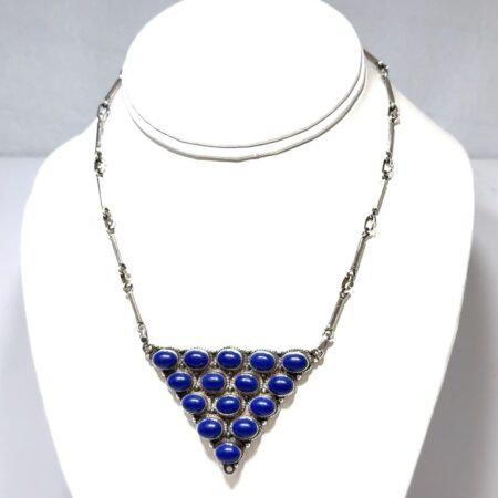 15” 925 Sterling Silver Triangular Lapis Lazuli Pendant Necklace 30.0g