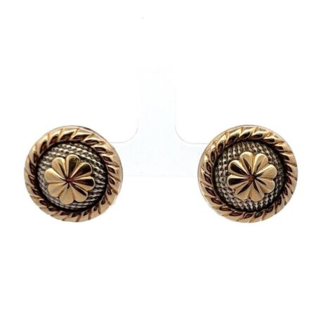 Ardian 14k Yellow Gold & 925 Sterling Silver Butterfly Clasp Round Earrings 4.1g