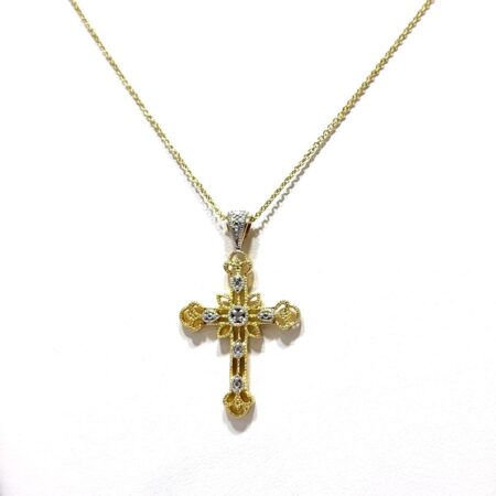 18” 925 Sterling Silver Gold Vermeil Cross Necklace 4.7g