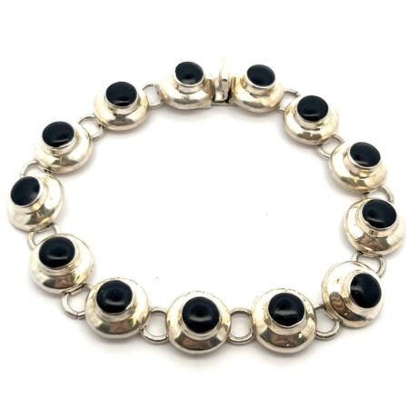8” 925 Sterling Silver Round Onyx Link Bracelet 24.4g