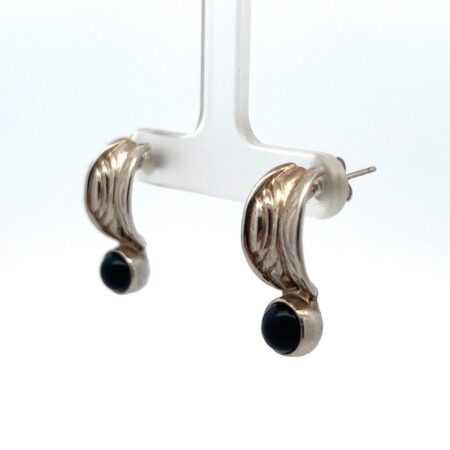 925 Sterling Silver Small Round Onyx Earrings 5.1g