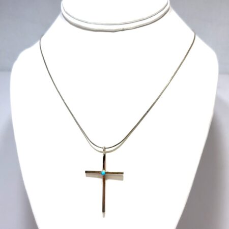 24” Italy 925 Sterling Silver Turquoise Cross Pendant Necklace 6.5g