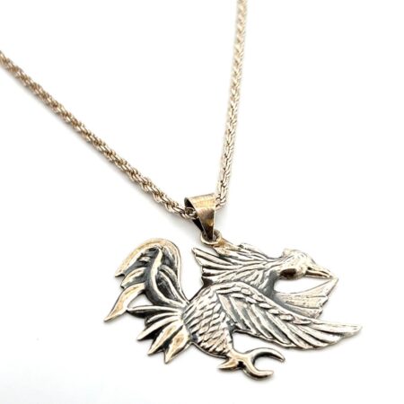 20” Fighting Rooster 925 Sterling Silver Pendant Rope Chain Necklace 22.6g