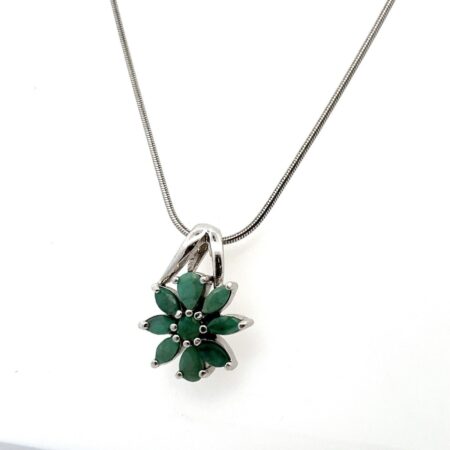 16” 925 Sterling Silver Emerald Flower Pendant Snake Chain Necklace 11.5g
