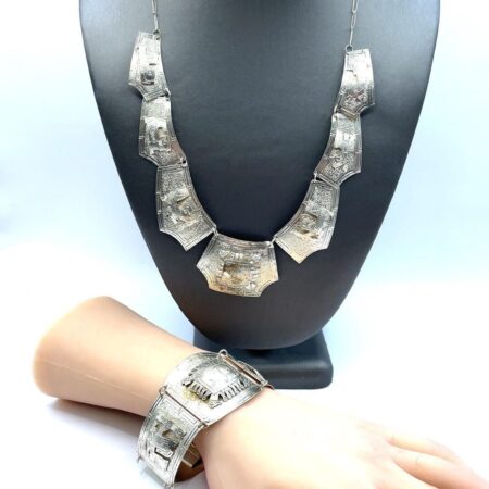 Vintage 900 Silver Peruvian 20 Inch Necklace & Matching 7.5 Inch Bracelet