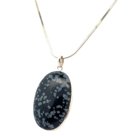 30” 925 Sterling Silver Snowflake Obsidian Pendant Square Snake Necklace 20.6g