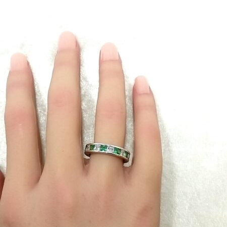 925 Sterling Silver Channel Set CZ Emerald Eternity Ring 4.3 Grams Size-6
