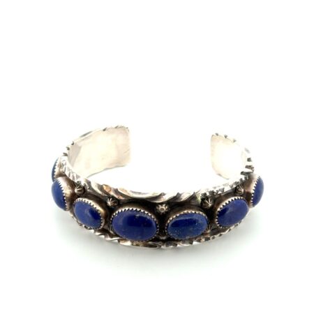 7” Heavy Elizabeth Guerro 925 Sterling Silver Lapis Lazuli Cuff Bracelet 57.6g