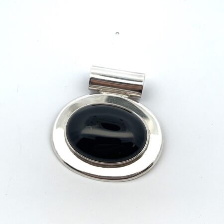 Vintage Oval Black Onyx Pendant 925 Sterling Silver 29.8g