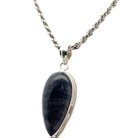 20” 925 Sterling Silver Rope Chain & Lapis Lazuli Pendant Necklace 34.1g