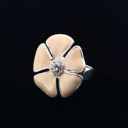 Size: 10 David Sigal 925 Sterling Silver Cream Enamel Flower CZ Ring 13.1g