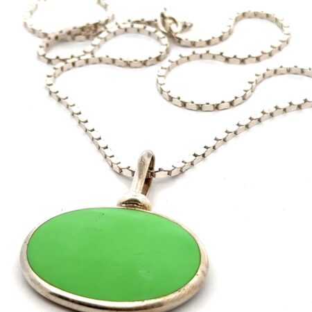 20” .925 Sterling Silver Oval Chrysoprase Pendant Necklace, Mexico, 32.4g