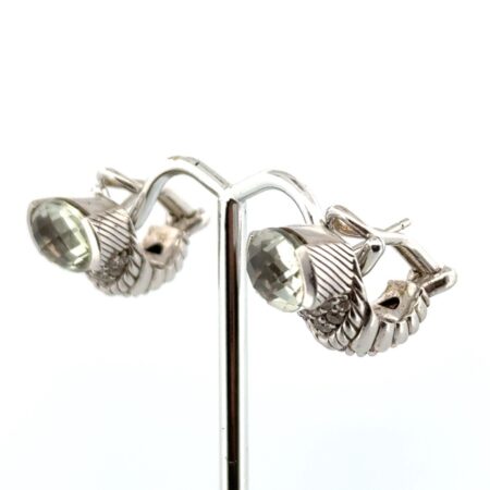 Judith Ripka 925 Sterling Silver CZ & Faceted Prasiolite Omega Back Earrings