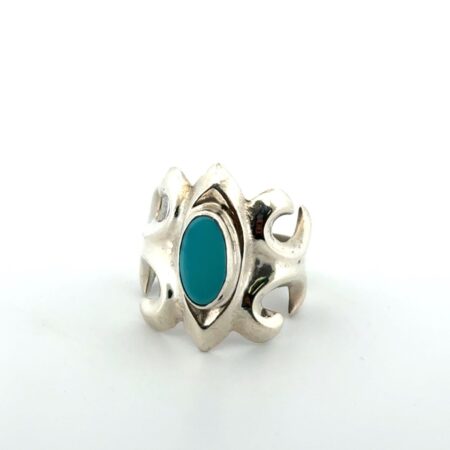 Size: 9.5 Vintage Cast 925 Sterling Silver Sleeping Beauty Turquoise Ring 12.4g