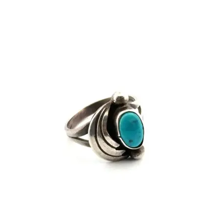 Size: 4.5 TAS 925 Sterling Silver Bezel Set Turquoise Ring 2.7g