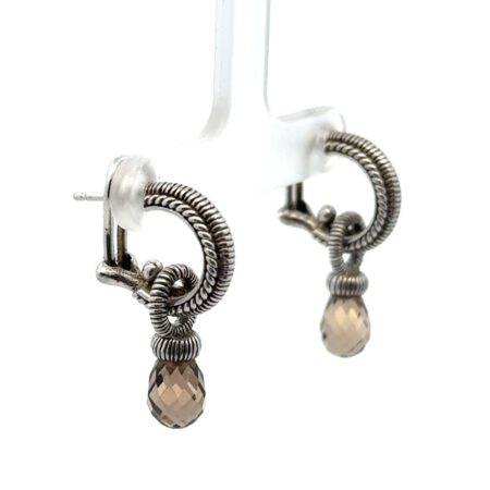 Judith Ripka .925 Sterling Silver Faceted, Smoky Quartz Drop Omega Earrings 6.6g