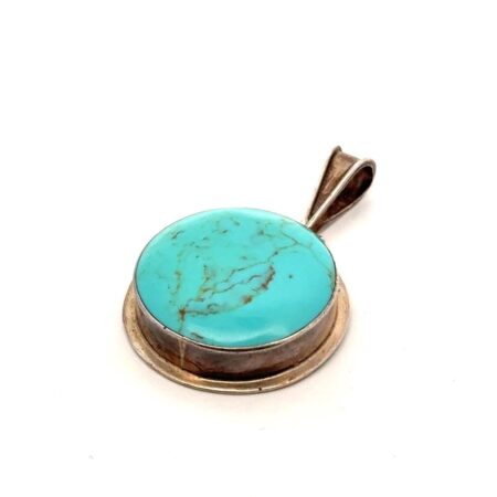 Vintage Mexico .925 Sterling Silver Round Turquoise Pendant, 18.4g