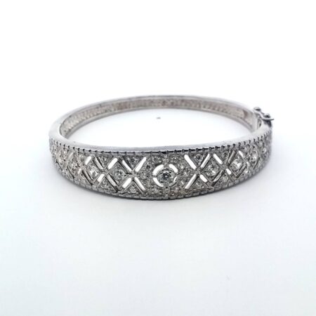 Sterling Silver CD Edwardian CZ Bangle Bracelet Hinged w/ Safety Clasp - 26.8g